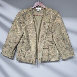 Dressbarn Snakeskin Textured Blazer Jacket Gold Bronze Metallic Women Size L